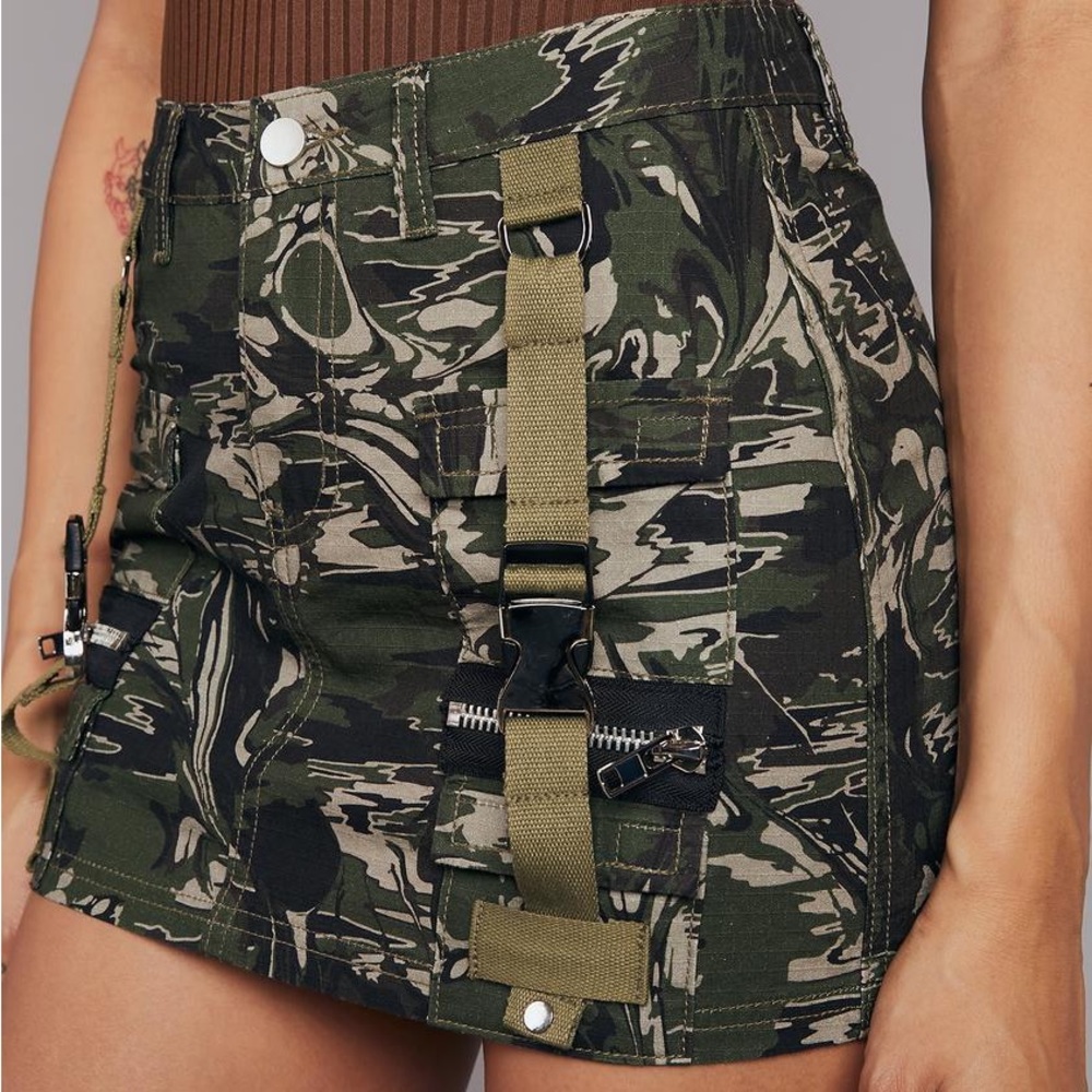 Poster Girl for DollsKill camouflage skirt